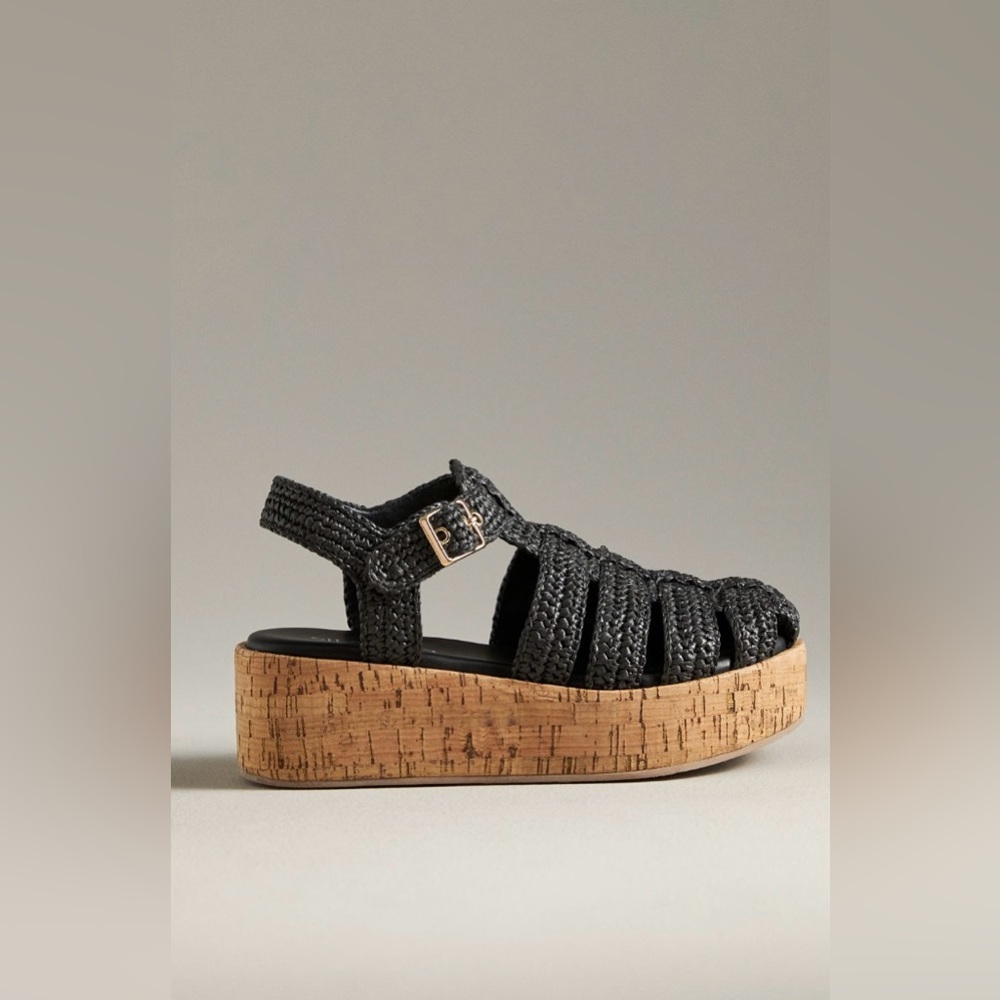 SilentD Whisper Fisherman CorkBottom Platform Flat Anthropologie In:Black Raffia